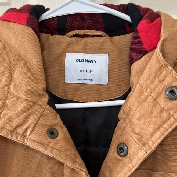 Hooded canvas flannel-lined workwear shirt jacket for boys old navy - Picture 4 of 6